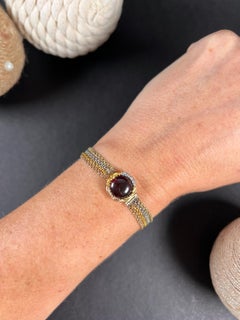 Antikes viktorianisches 14ct Dreifarbiges Gold viktorianisches Multi-Kette Granat-Armband mit Medaillonrücken