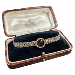 Used 14ct Three Colour Gold Victorian Multi Chain Garnet Locket Back Bracelet