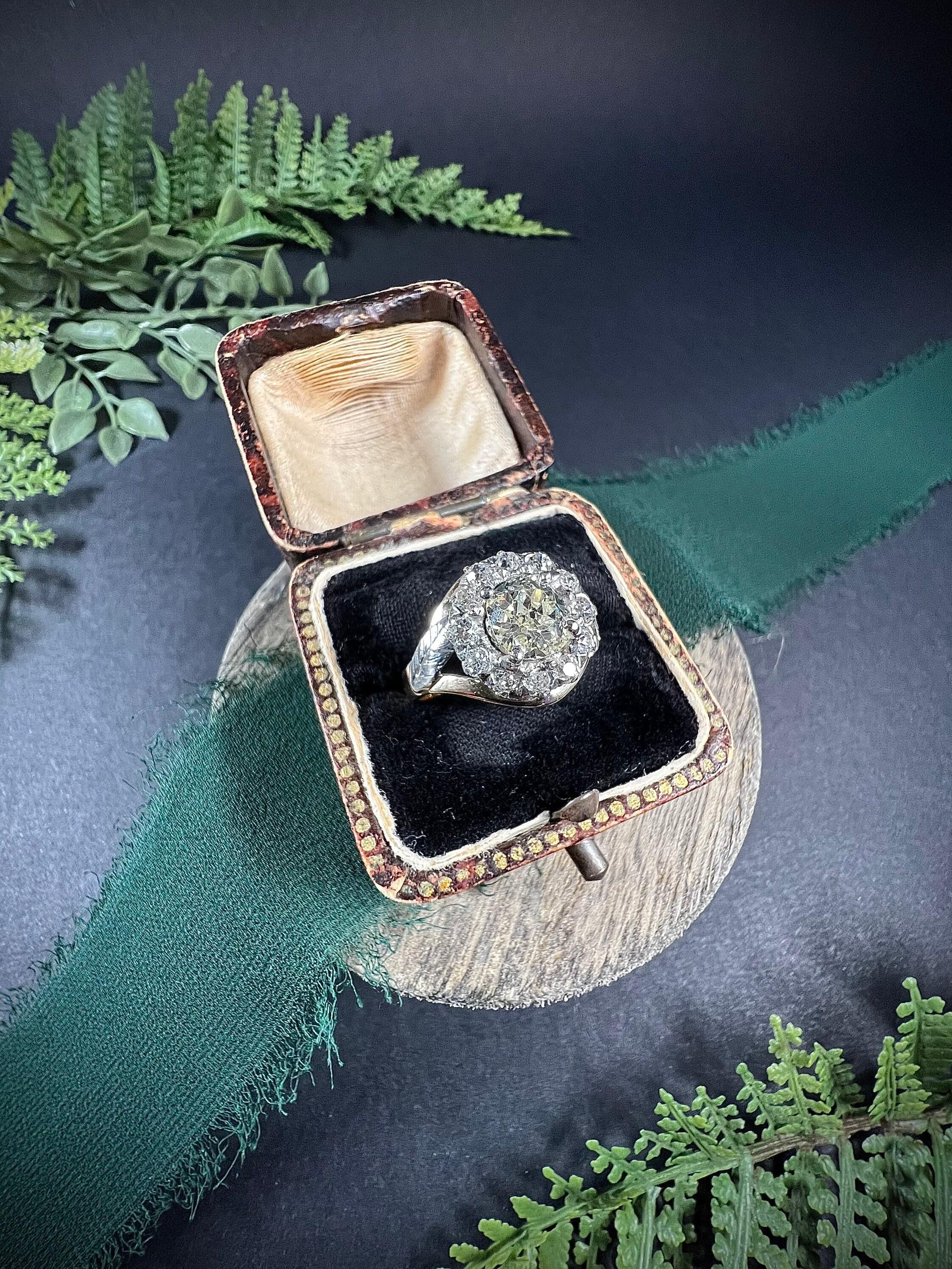 Antik 14ct zwei Farbe Gold viktorianischen Diamant-Cluster-Ring im Angebot 1