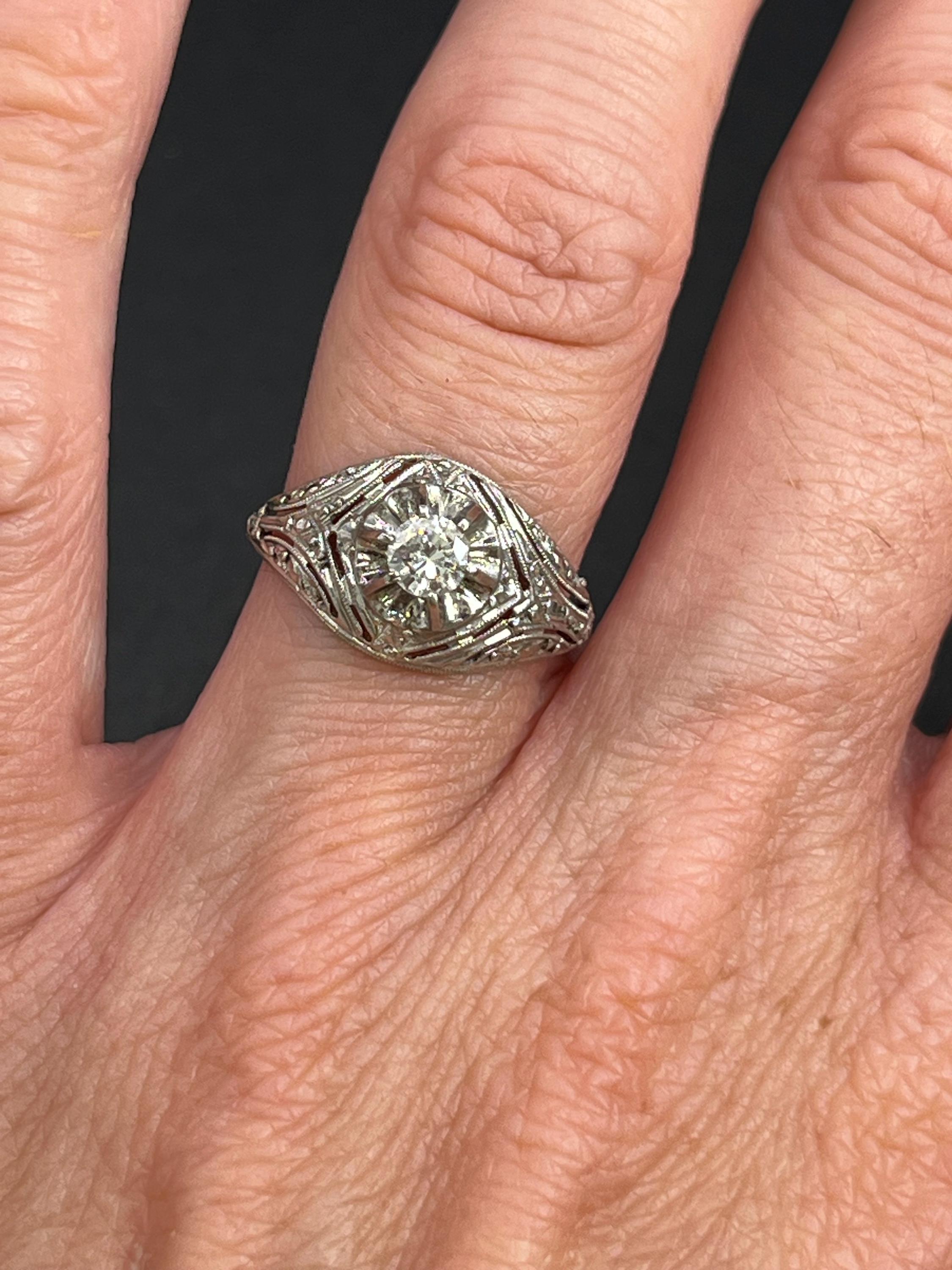 da uomo o donna Anello antico in oro bianco 14ct, Art Deco Diamond Bombe degli anni '20 in vendita