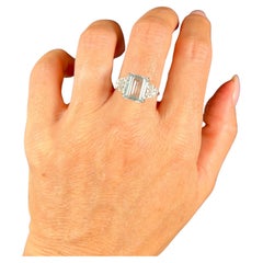 Antique 14ct White Gold, 1920s Art Deco Emerald Cut Aquamarine & Diamond Ring