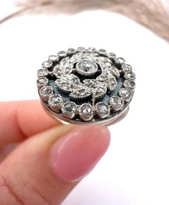 Antique 14ct White Gold, Edwardian Diamond & Guilloche Enamel Fancy Cluster Ring