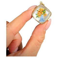 Antique 14ct Yellow Gold, 1920s Essex Crystal Glass, Vase of Flowers Pendant