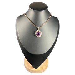 Antique 14ct Yellow Gold, 1920s Heart Shaped Faceted Amethyst & Diamond Pendant