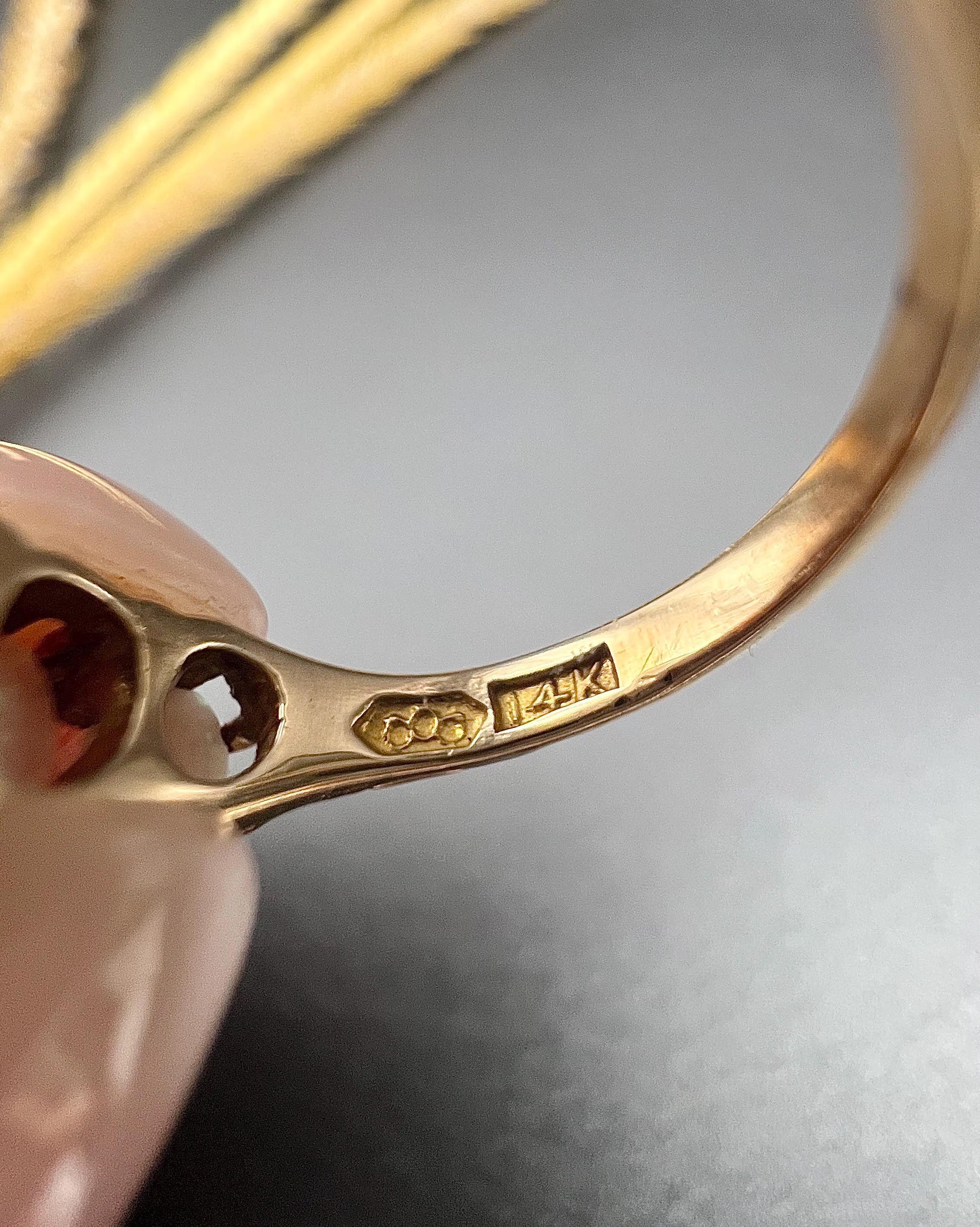 Antique 14ct Yellow Gold, 1920s Opal & Diamond Five Stone Ring For Sale 3