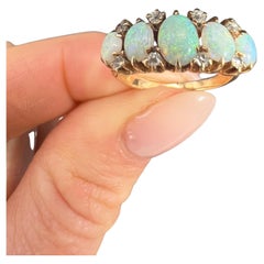 Antique 14ct Yellow Gold, 1920s Opal & Diamond Five Stone Ring