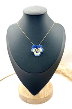 Antique 14ct Yellow Gold, Edwardian era Enamel and Diamond Pansy Flower Brooch