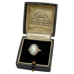 Antique 14ct Yellow Gold, Edwardian Opal & Diamond Oval Shaped Cluster Ring