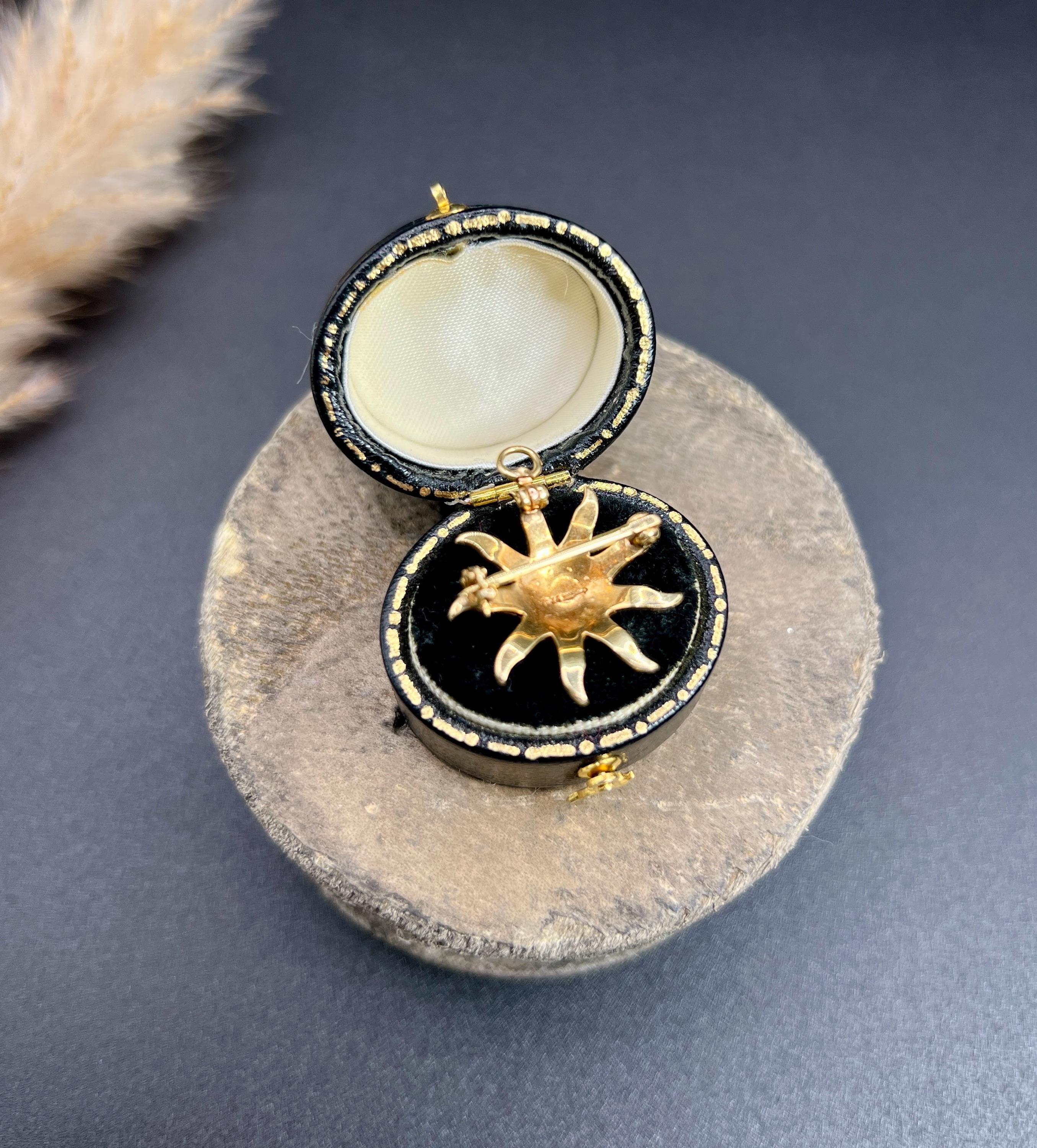 Antique 14ct Yellow Gold Stamped, Edwardian Seed Pearl Starburst Brooch/Pendant 5
