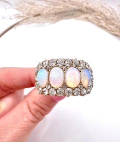 Antique 14ct Yellow Gold Stamped, Victorian Opal & Diamond Halo Cluster Ring