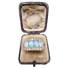 Antique 14ct Yellow Gold Stamped, Victorian Opal & Diamond Halo Cluster Ring