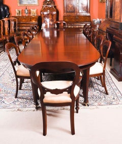Antique 14ft Flame Mahogany Extending Dining Table 19th Century & 14 Chairs