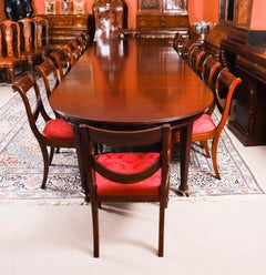 Antique 14ft Flame Mahogany Extending Dining Table 19th Century & 14 Chairs