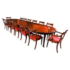 Antique 14ft Flame Mahogany Extending Dining Table 19th Century & 14 Chairs