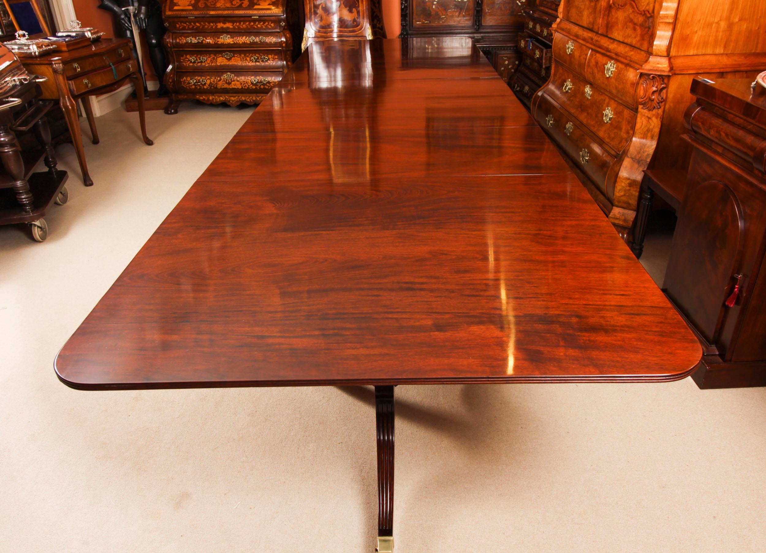 Antique 14ft Flame Mahogany Regency Revival Triple Pillar Dining Table 19th C For Sale 6