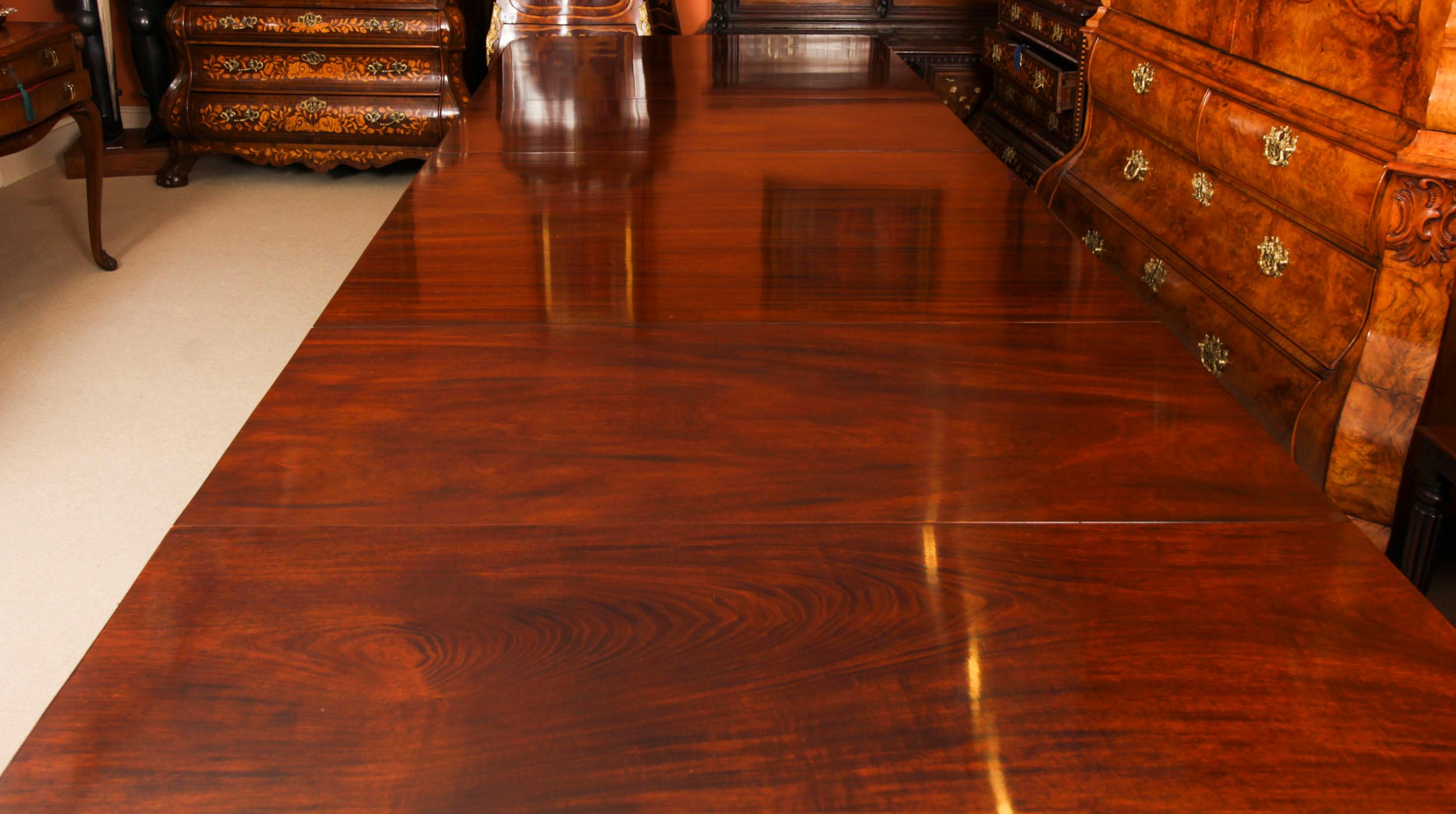 Antique 14ft Flame Mahogany Regency Revival Triple Pillar Dining Table 19th C 7