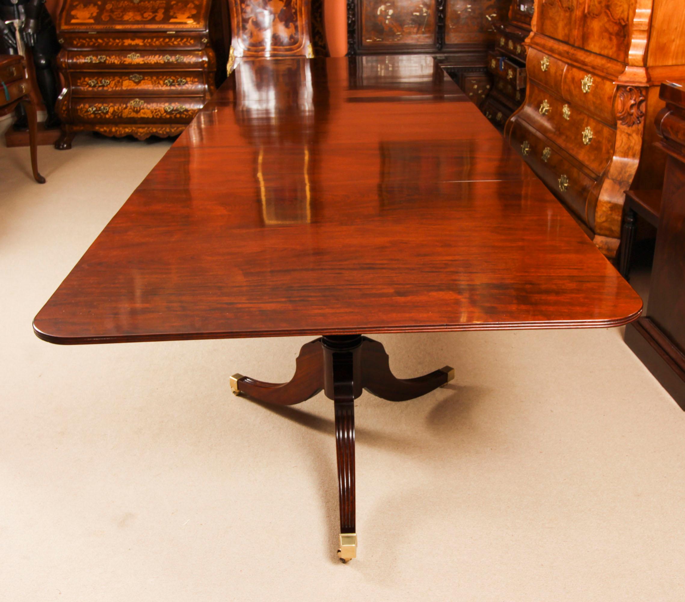Antique 14ft Flame Mahogany Regency Revival Triple Pillar Dining Table 19th C For Sale 8
