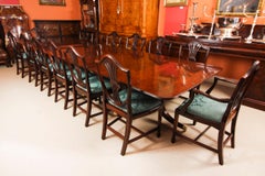 Antique 14ft Flame Mahogany Regency Revival Triple Pillar Dining Table 19th C