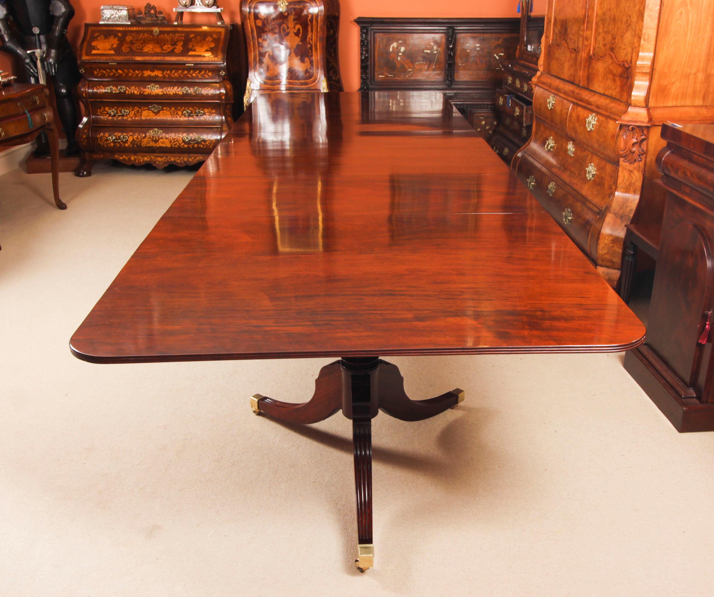 Antique 14ft Flame Mahogany Regency Revival Triple Pillar Dining Table 19th C For Sale 5