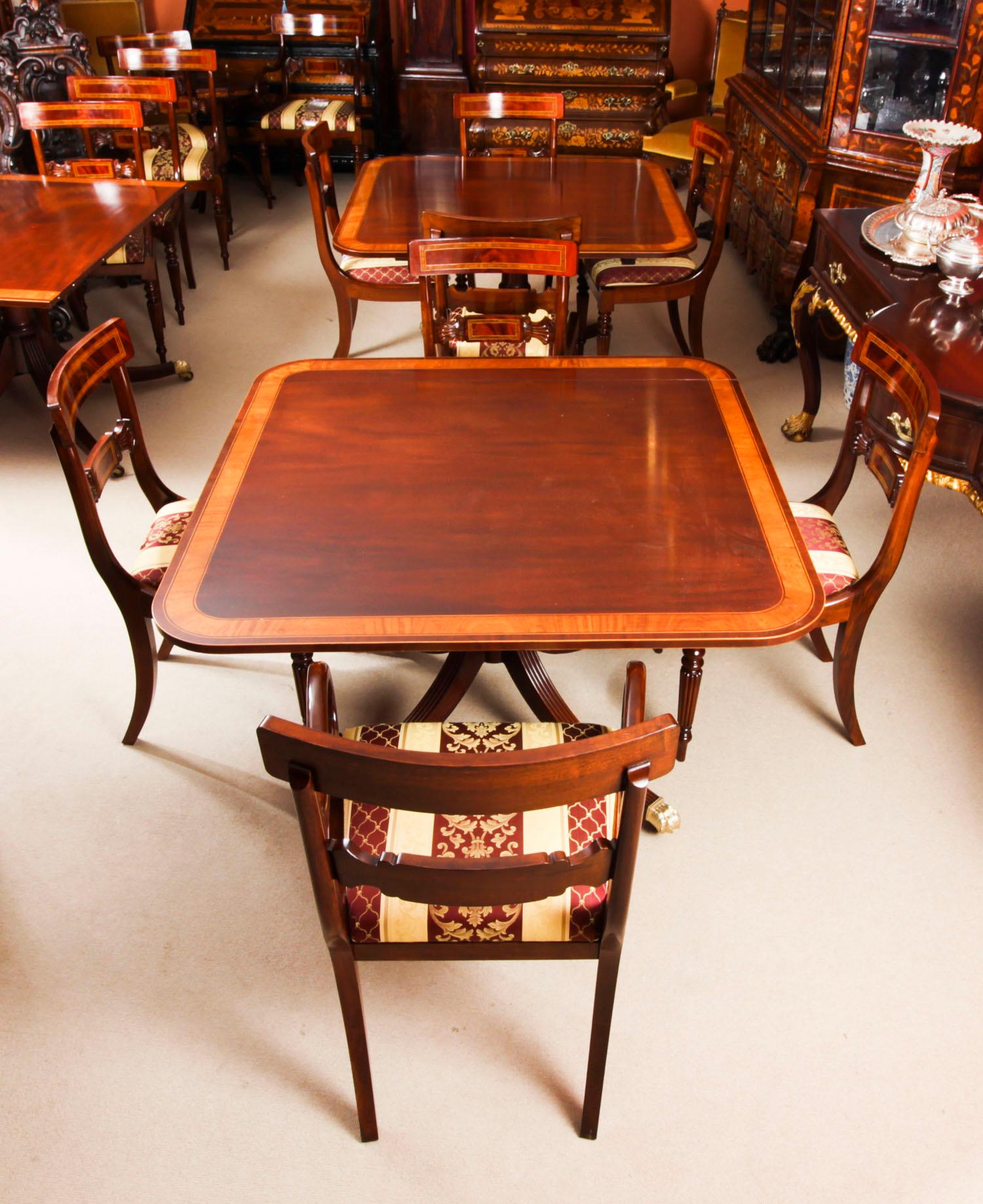 Mahogany Antique Regency Metamorphic Dining Table and 12 Chairs, 19th Century