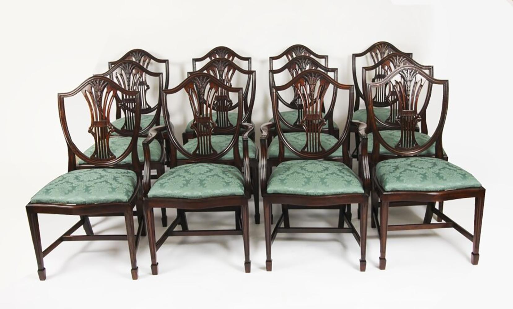 Antique 14ft Regency Revival Triple Pillar Dining Table & 14 Chairs 19th Century For Sale 8
