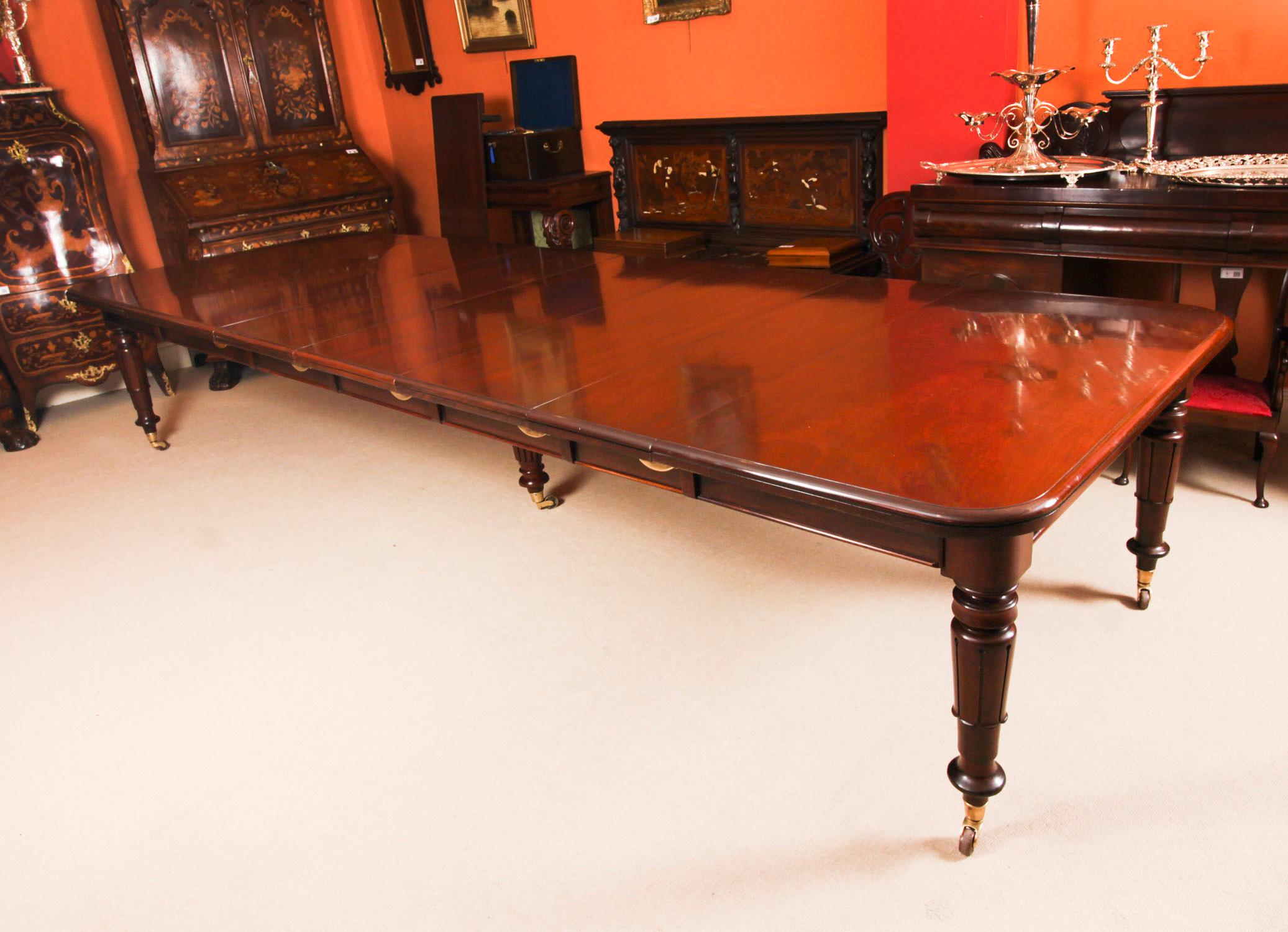 Ancienne table à manger à rallonge William IV 14 ft 6