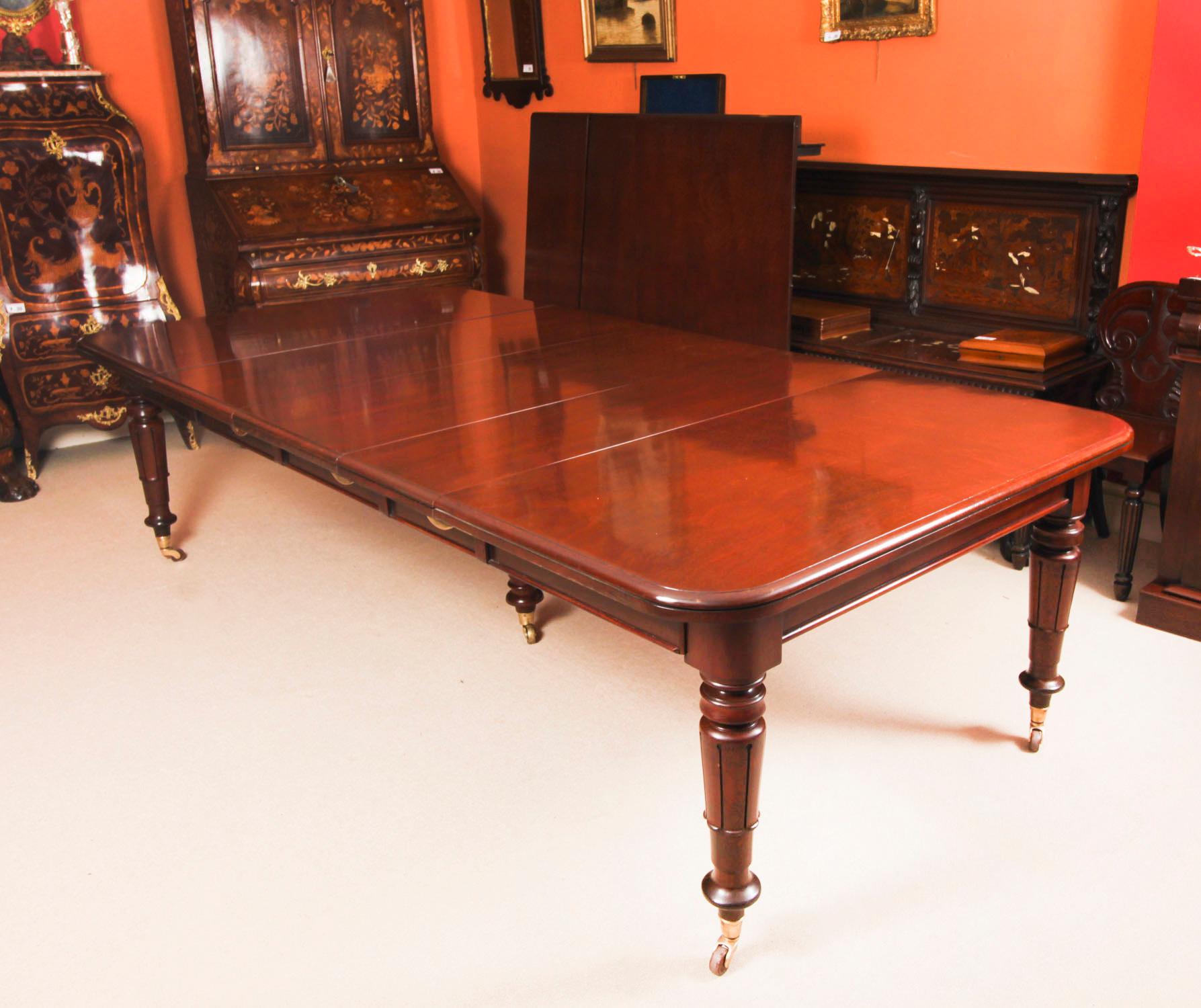 Ancienne table à manger à rallonge William IV 14 ft 6