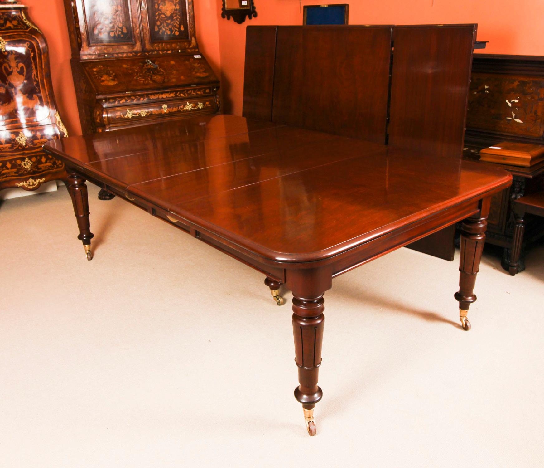 Ancienne table à manger à rallonge William IV 14 ft 6