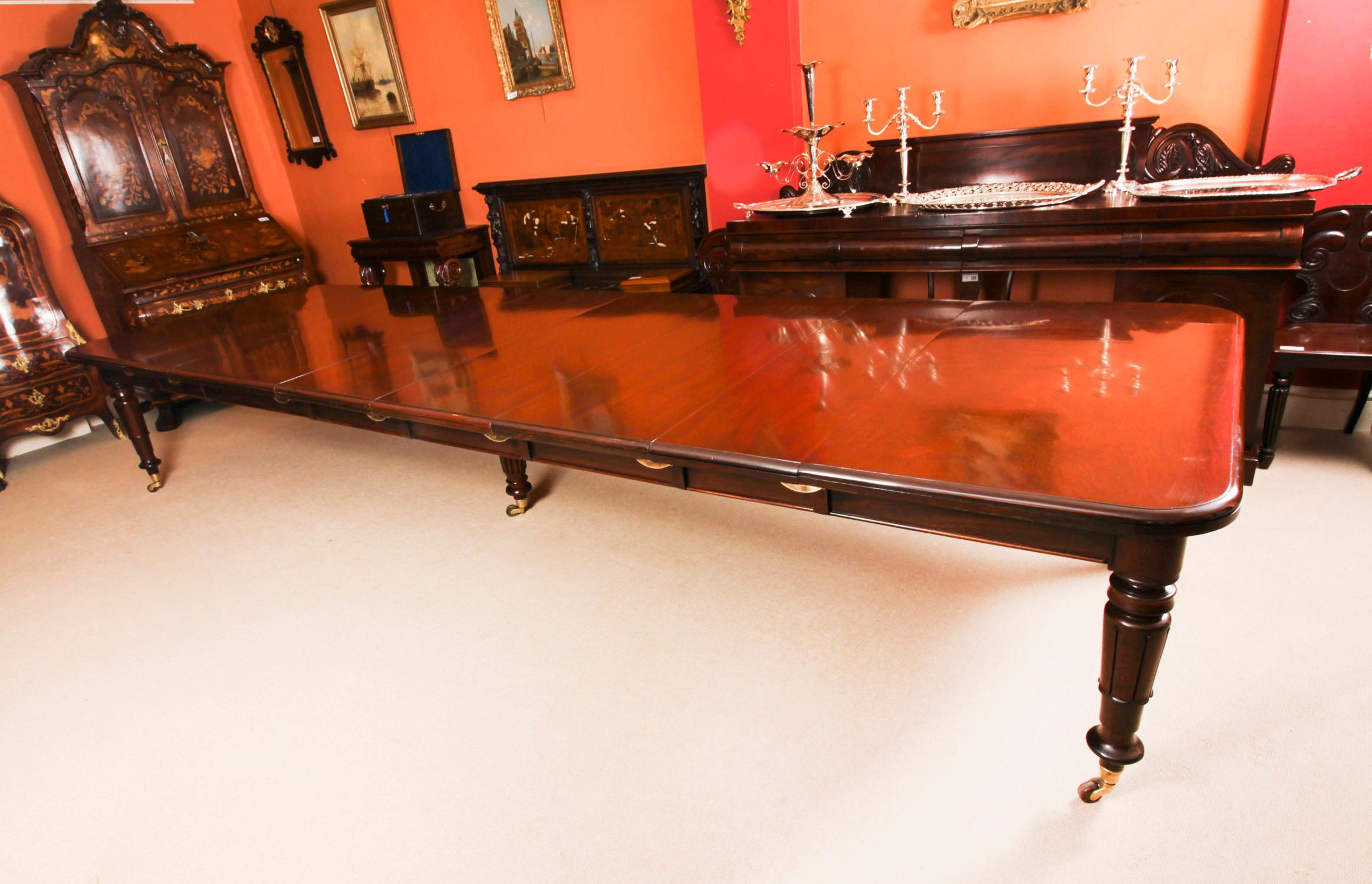 Ancienne table à manger à rallonge William IV 14 ft 6