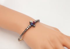 Antique 14K and Silver-Top Sapphire Ruby Diamond Bangle c. 1900s