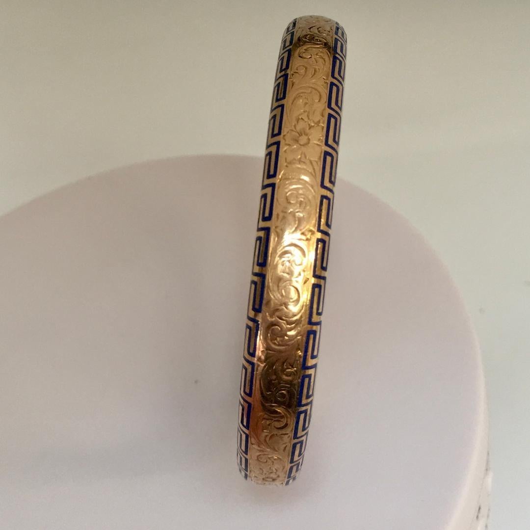 Antique 14K Art Deco Riker Brothers Bangle Bracelet American 1920s Blue Enamel For Sale 1