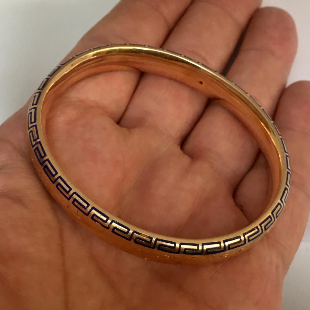 Antique 14K Art Deco Riker Brothers Bangle Bracelet American 1920s Blue Enamel For Sale 2