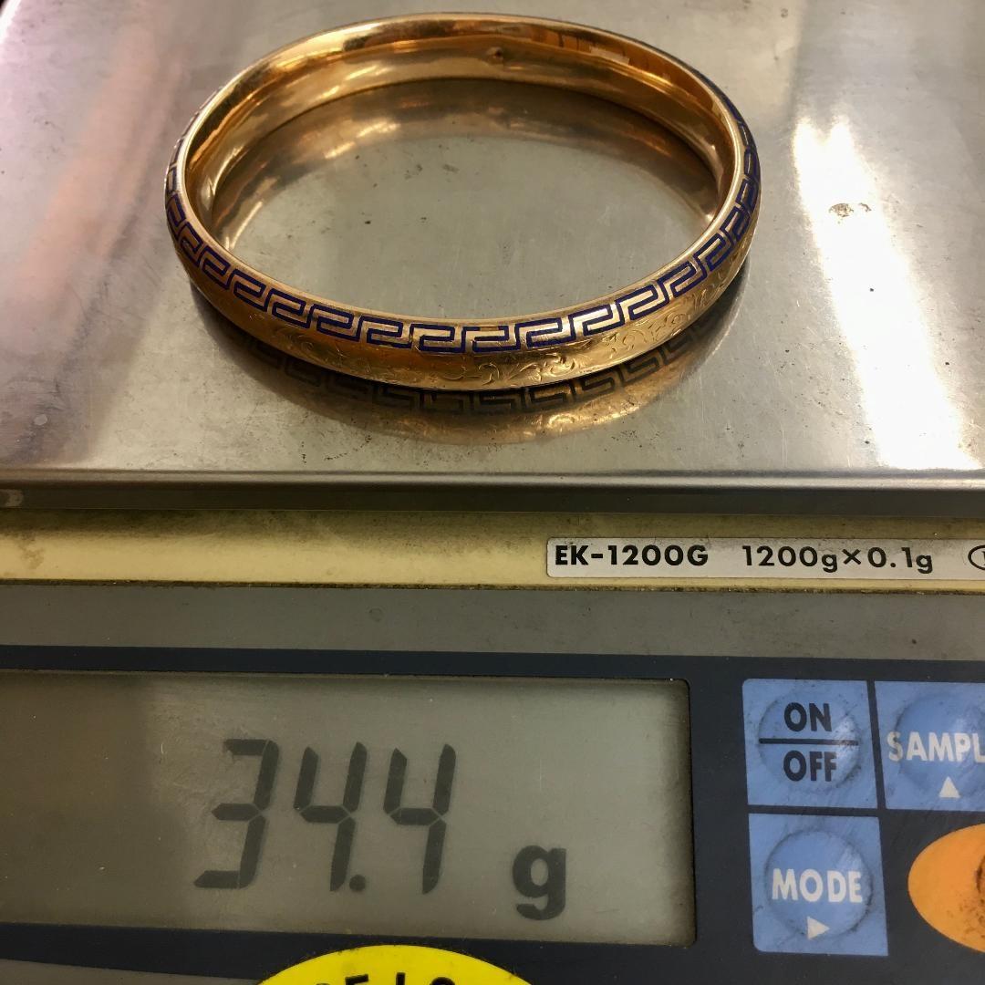 Antique 14K Art Deco Riker Brothers Bangle Bracelet American 1920s Blue Enamel For Sale 4