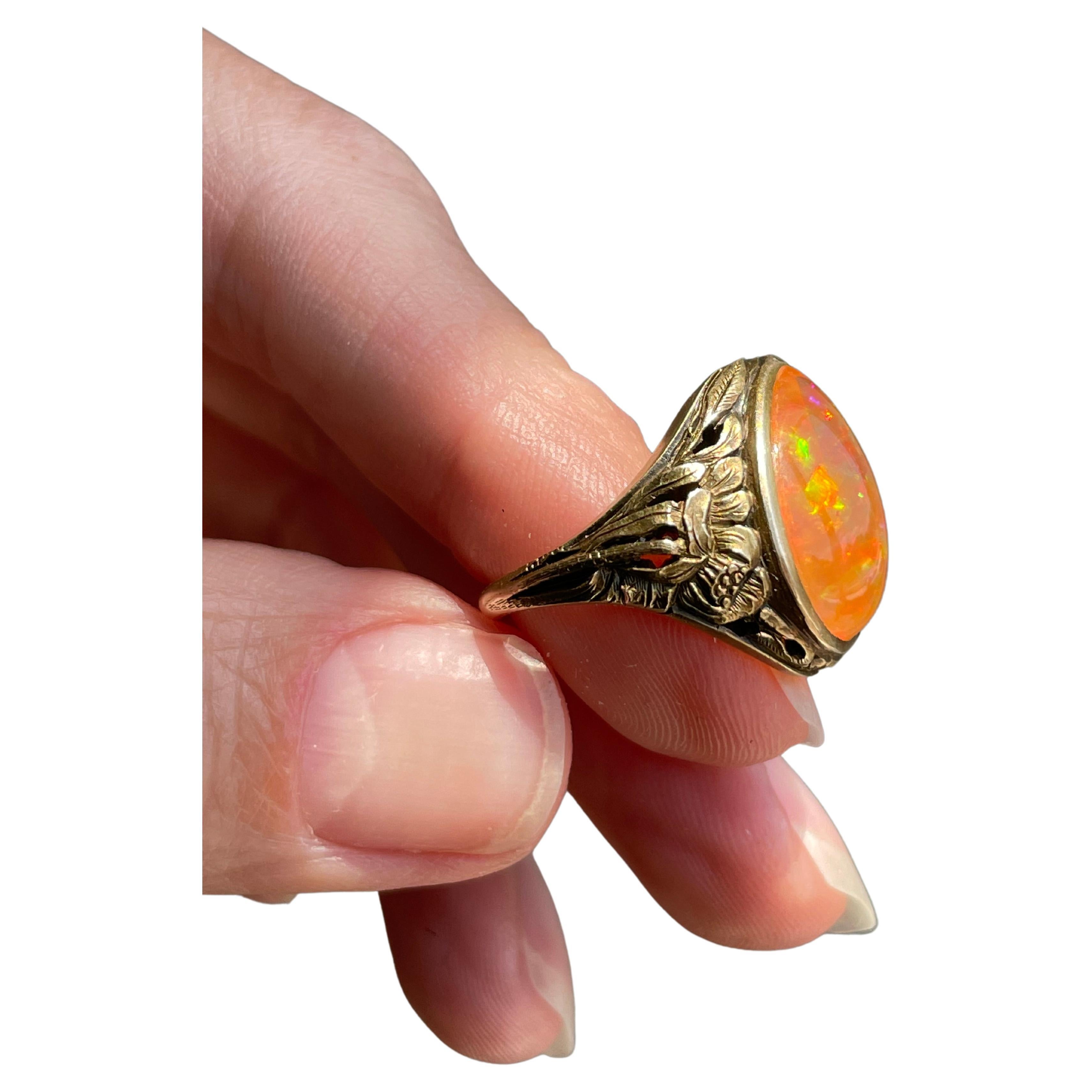 Antique 14k Art Nouveau Fire Opal Ring For Sale