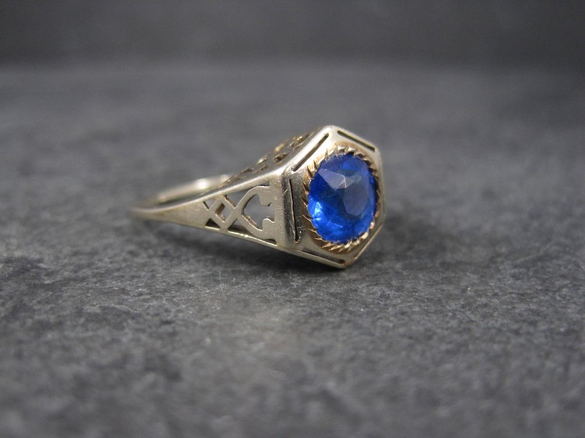 Art Deco Antique 14K Blue Glass Ring Size 7.5 For Sale