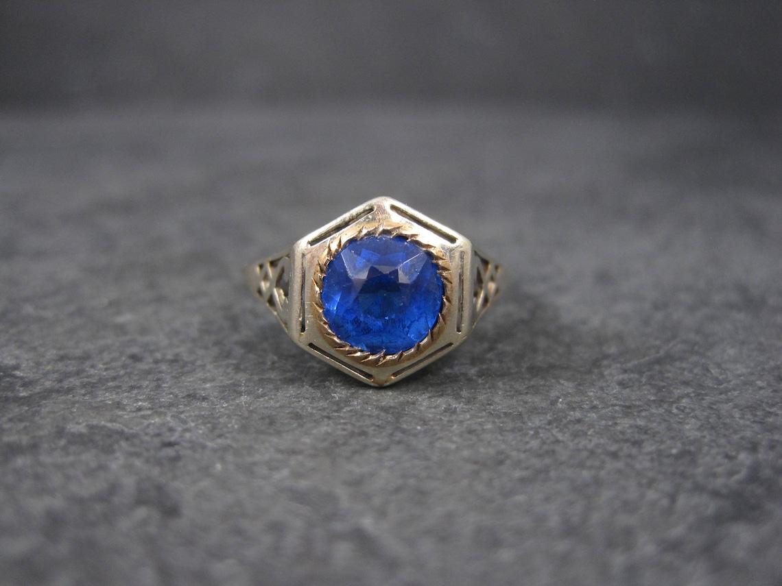 Women's Antique 14K Blue Glass Ring Size 7.5 For Sale