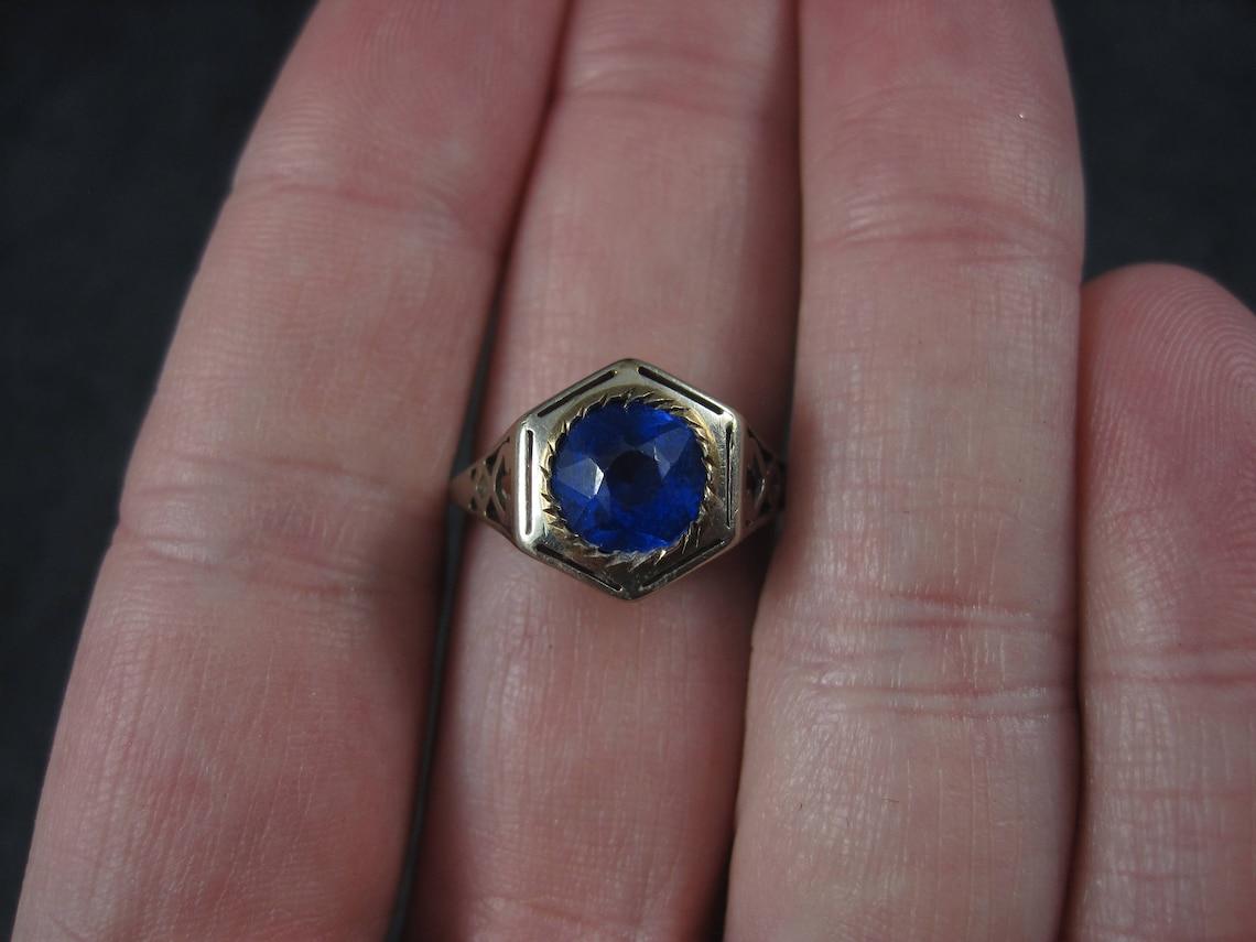 Antique 14K Blue Glass Ring Size 7.5 For Sale 2