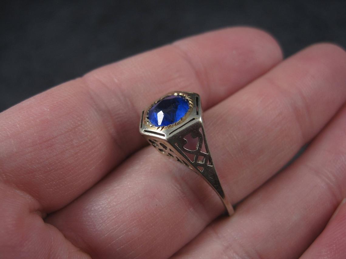 Antique 14K Blue Glass Ring Size 7.5 For Sale 3