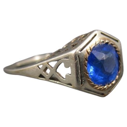 Antique 14K Blue Glass Ring Size 7.5 For Sale