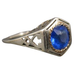 Ancienne bague en verre bleu 14 carats, taille 7,5