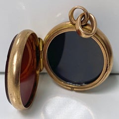 Antique 14k Chalcedony Locket Fob Pendant C.1880