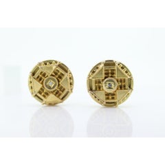 Boucles d'oreilles antiques en diamant rond 14k. Etrusque Diamant rond non taillé Vis non perforée