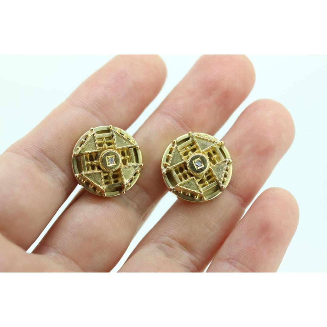 Antike runde 14k Diamant-Ohrringe. Etrusker Diamant mit Rundschliff Ungelochte Schraube im Zustand „Gut“ im Angebot in Port Charlotte, FL