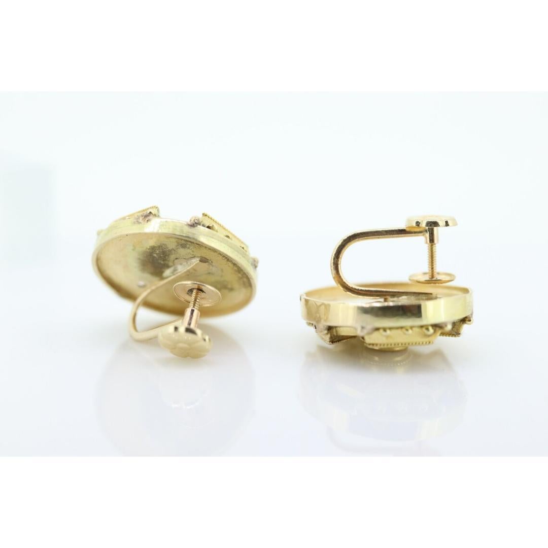Antike runde 14k Diamant-Ohrringe. Etrusker Diamant mit Rundschliff Ungelochte Schraube Damen im Angebot