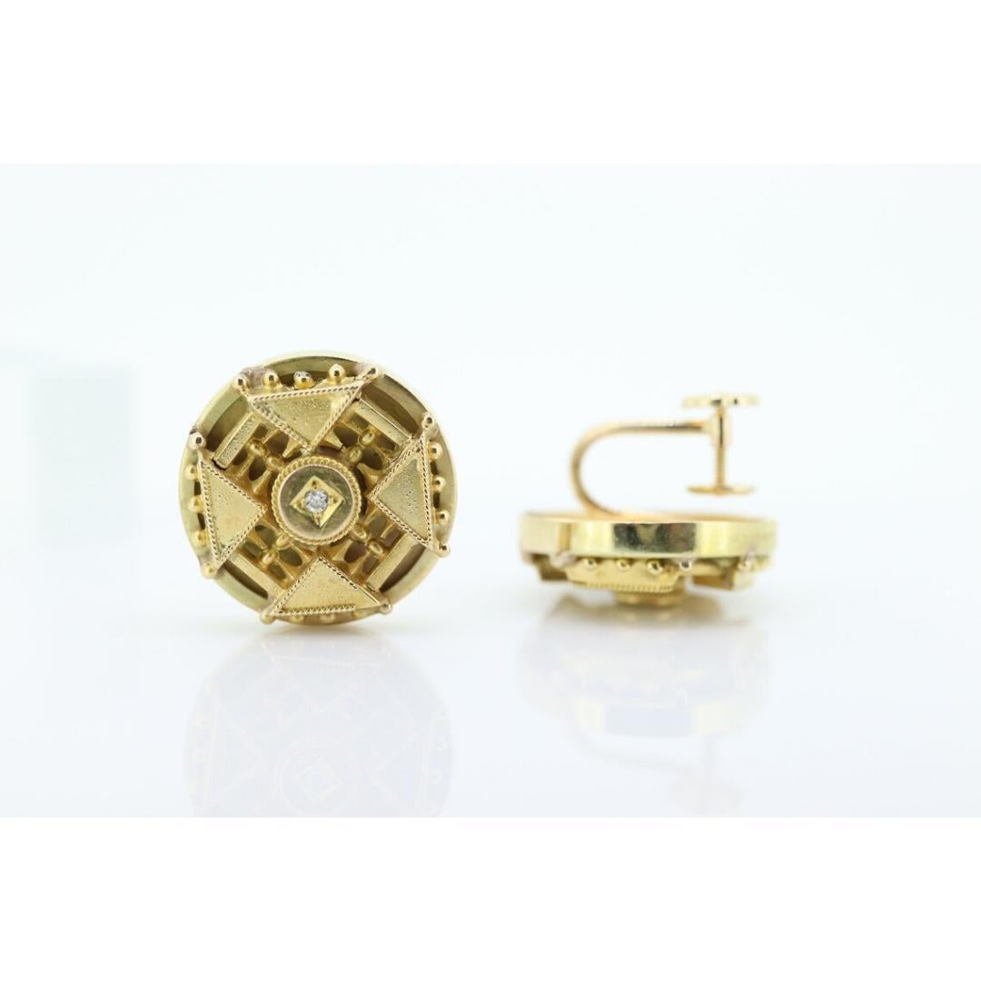 Antike runde 14k Diamant-Ohrringe. Etrusker Diamant mit Rundschliff Ungelochte Schraube im Angebot 1