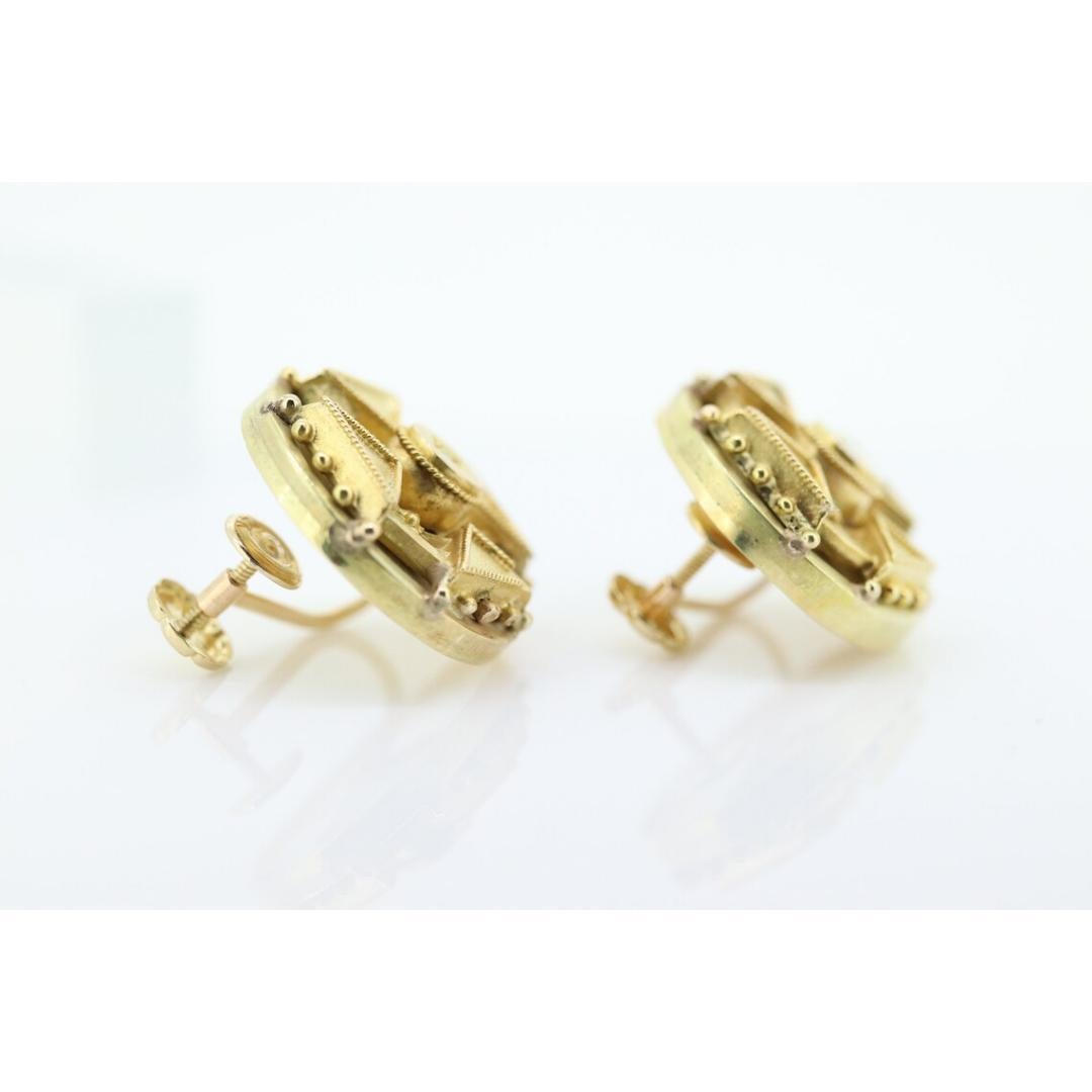 Antike runde 14k Diamant-Ohrringe. Etrusker Diamant mit Rundschliff Ungelochte Schraube im Angebot 2