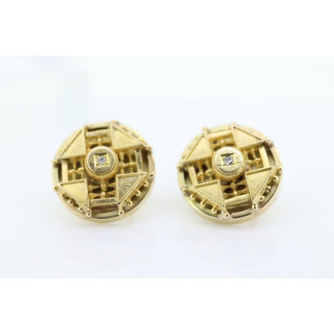 Antike runde 14k Diamant-Ohrringe. Etrusker Diamant mit Rundschliff Ungelochte Schraube im Angebot 3