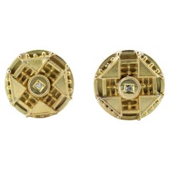 Antique 14k Diamond Round Earrings. Etruscan Round cut diamond Unpierced screw