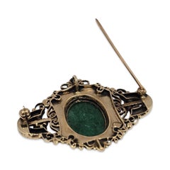 Antique 14K Filigree Jade & Pearl Brooch-Pendant with Nephrite Cabochon