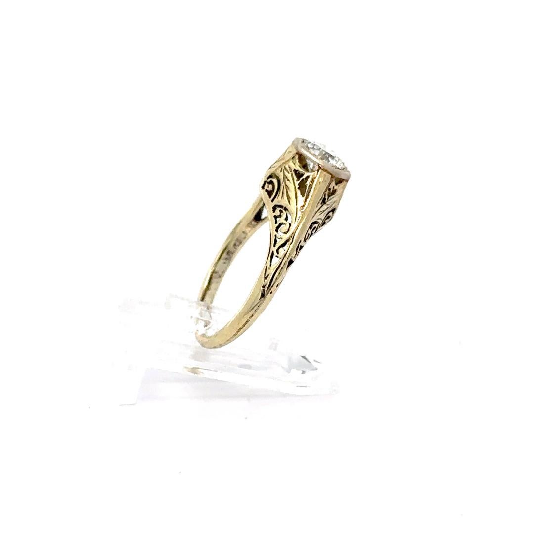 Antique 14k Gold 0.58ct Old Transitional Cut Diamond Filigree Engagement Ring For Sale 1